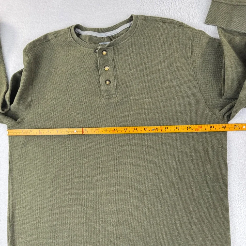 Levi's Henley Shirt Mens Large Olive Green Long Sleeve Waffle Knit Classic